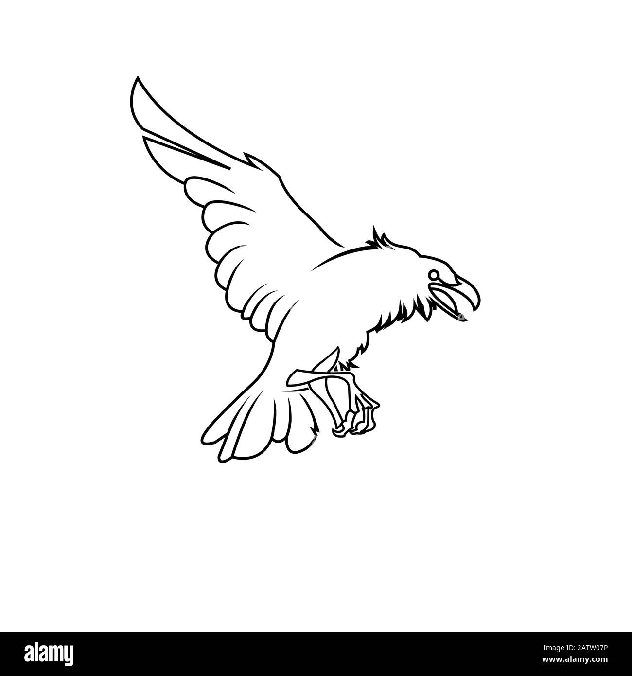 Corneille noire et blanche isolée sur fond blanc. Oiseau vieux et sage. Personnage de Raven Halloween Illustration de Vecteur