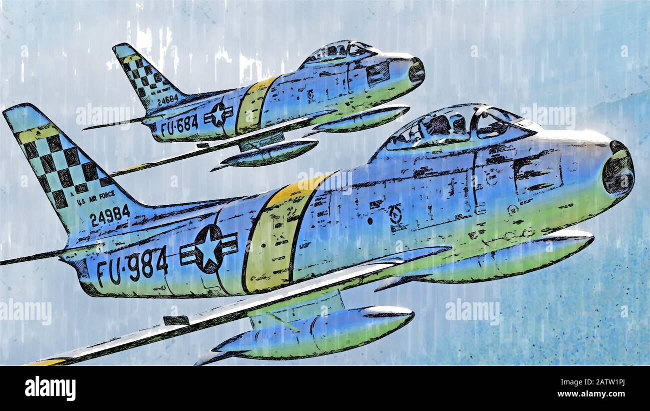 Le sabre F-86 de l'Amérique du Nord, parfois appelé Sabrejet, est un avion de chasse au jet transonique. Banque D'Images