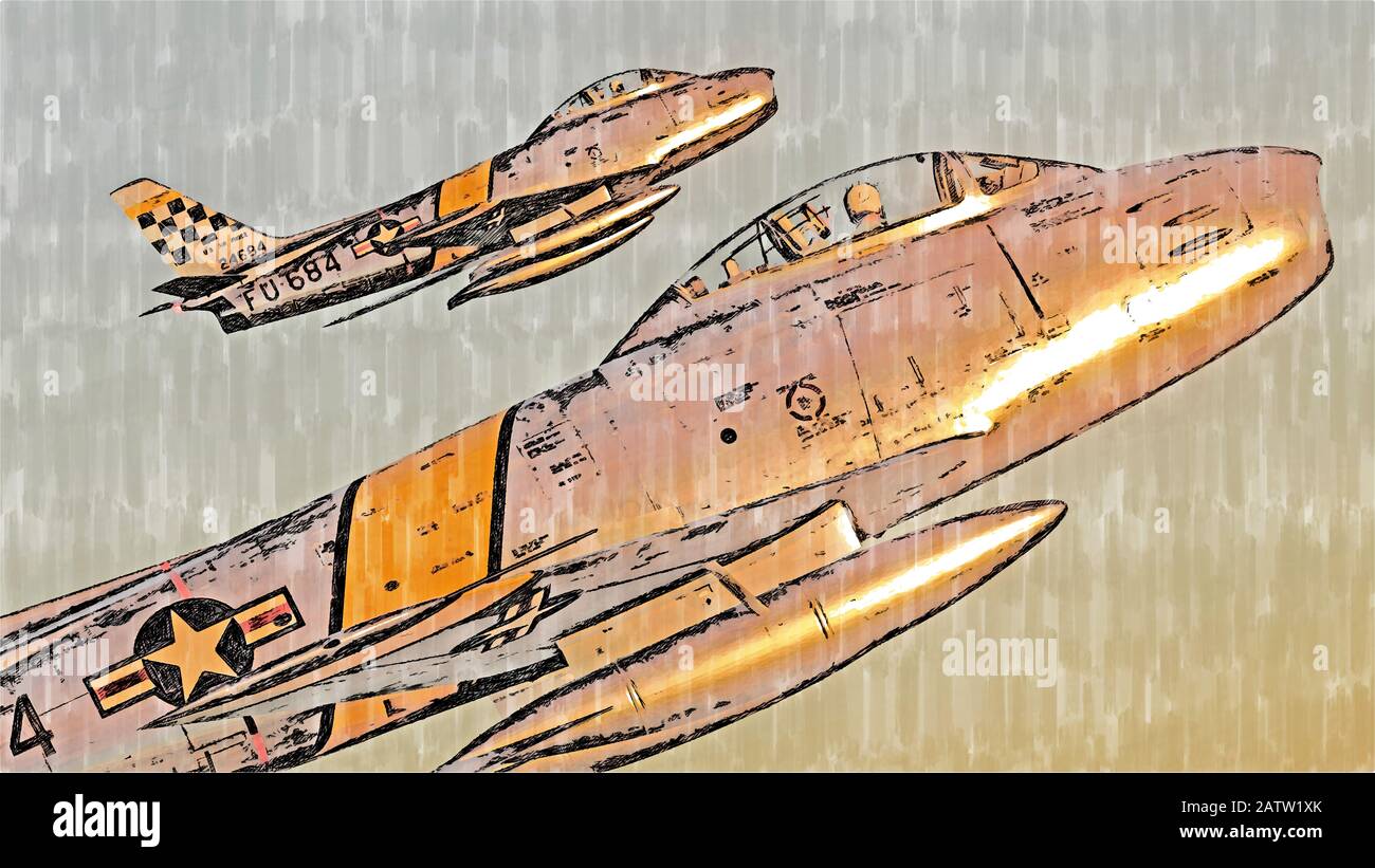 Le sabre F-86 de l'Amérique du Nord, parfois appelé Sabrejet, est un avion de chasse au jet transonique. Banque D'Images