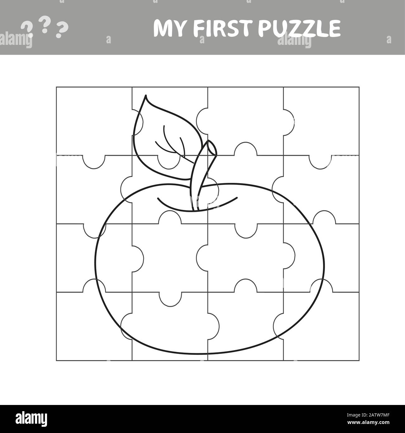 Jeu de puzzle pour les enfants. Feuille de travail de développement de l'éducation. Jeu d'apprentissage pour enfants - pomme. Mon premier puzzle et livre de coloriage Illustration de Vecteur