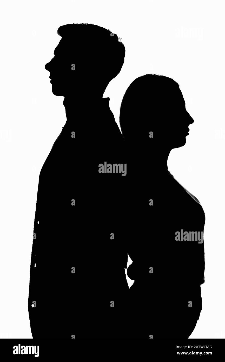 Portrait de contour noir blanc de deux jeunes hommes Banque D'Images