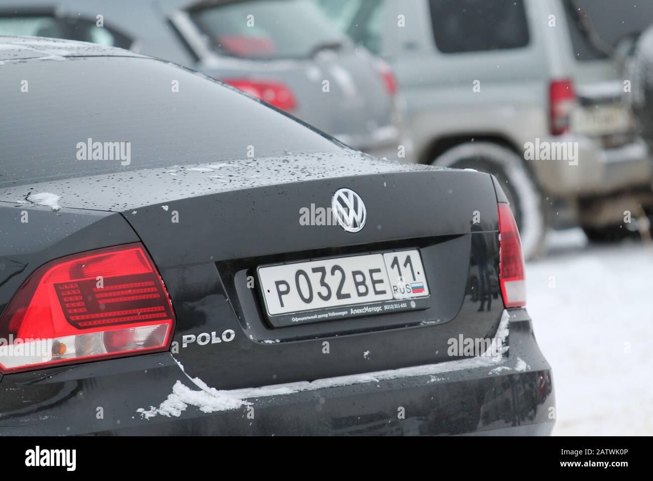 Logo Volkswagen car gros plan sur le couvercle du coffre. Banque D'Images