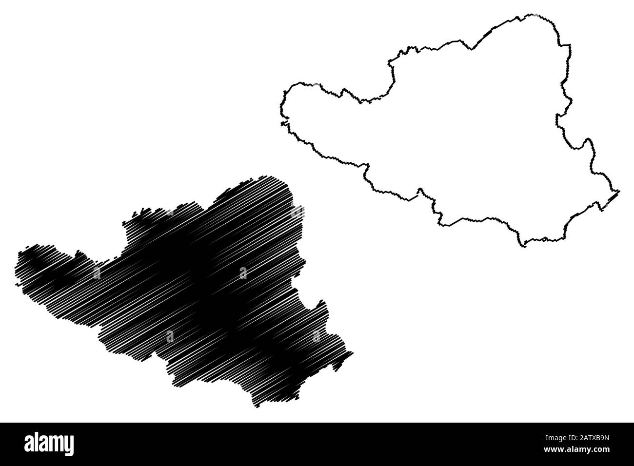 District de Peja (République du Kosovo et Metohija, Districts du Kosovo, République de Serbie) map vector illustration gribouillage, croquis du PEC Illustration de Vecteur