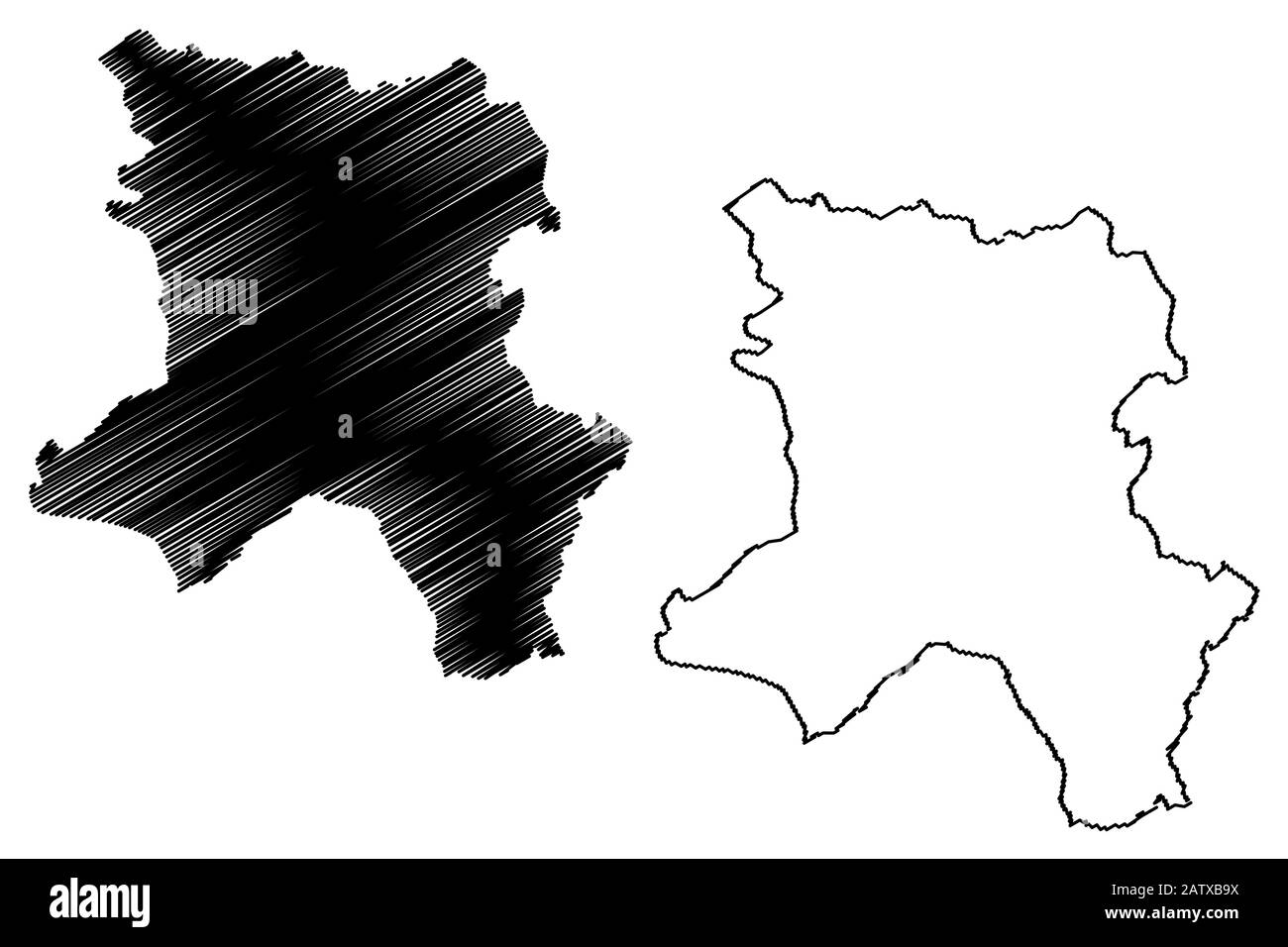 District de Ferizaj (République du Kosovo et Metohija, Districts du Kosovo, République de Serbie) map vector illustration, croquis gribouillis d'Urosevac site Illustration de Vecteur