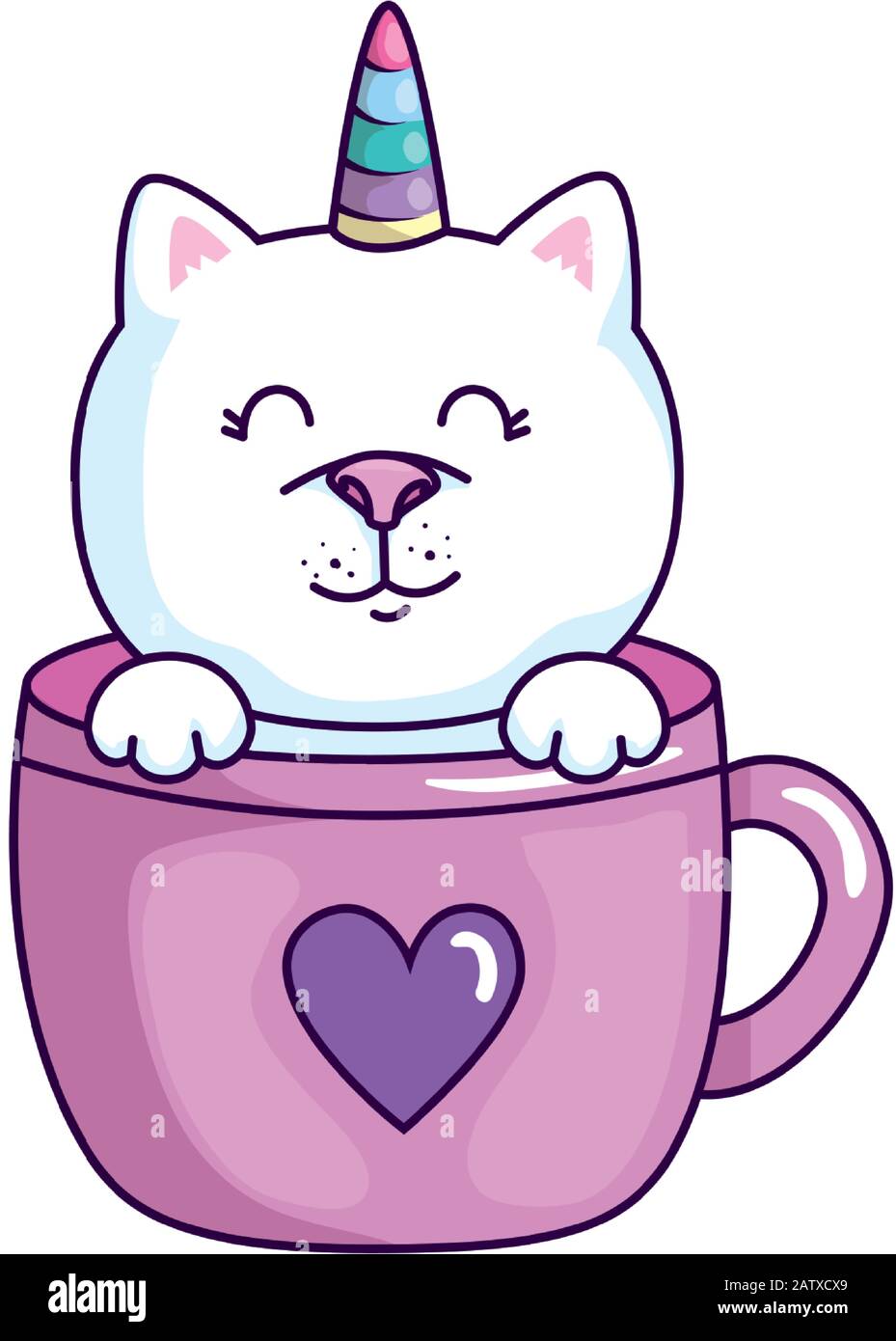 mignonne chat unicorn fantasy dans l'icône de tasse Illustration de Vecteur