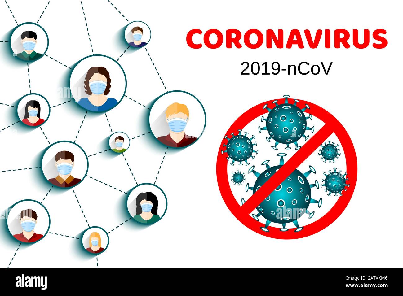 Arrêtez les dangereux coronavirus chinois. Wuhan Novel coronavirus 2019-nCoV. Personnes dans les respirateurs. Risque de pandémie de santé médicale. Illustration vectorielle Illustration de Vecteur