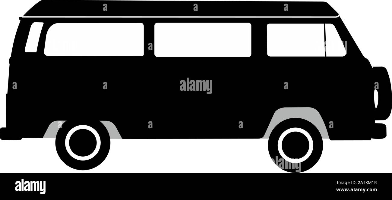 Minibus allemand vintage isolé en noir et blanc vectoriel Illustration de Vecteur