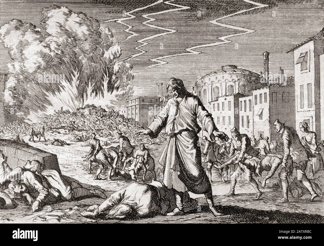 La peste bubonique de Naples, Italie, 1656. On estime qu’il a tué environ 150 000 personnes, soit la moitié de la population de la ville. Après un imprimé du XVIIe siècle de Caspar Luyken. Banque D'Images