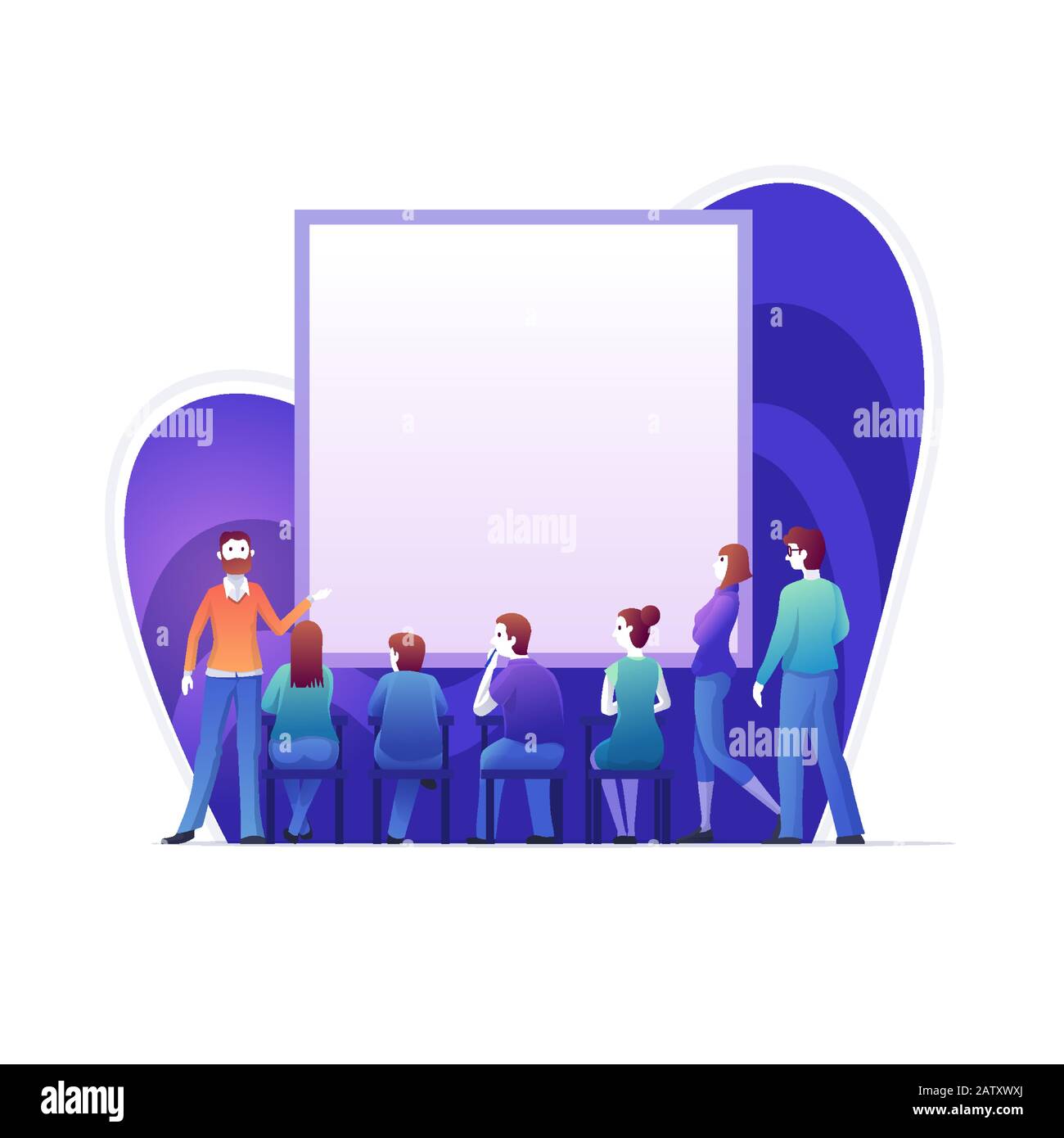 Le Président fait une présentation ou un séminaire sur grand écran vierge. Espace de copie. Illustration de Vecteur