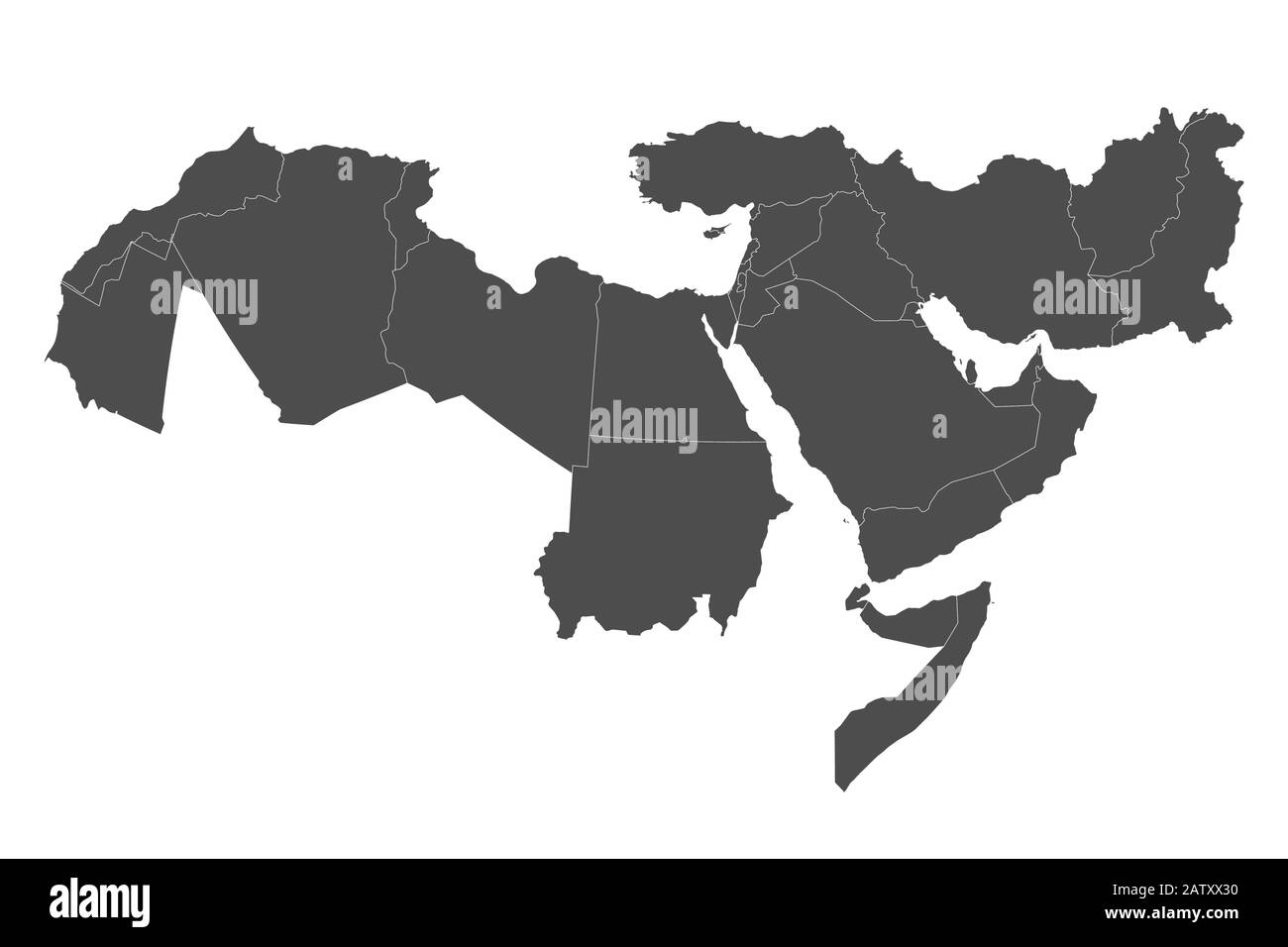 Carte Du Grand Moyen-Orient avec frontières des pays Illustration de Vecteur