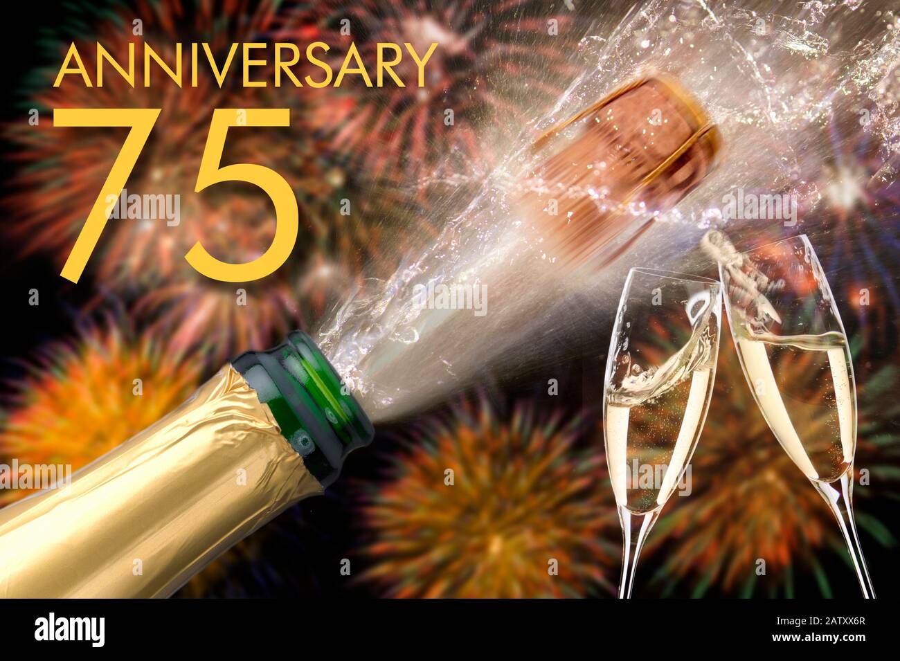 75 Eme Jubile Et Anniversaire Avec Champagne Et Feu D Artifice Photo Stock Alamy