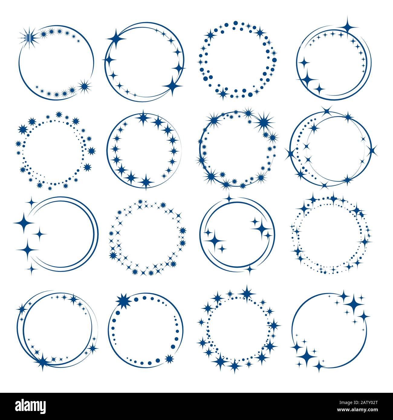 Ensemble d'images vectorielles de cercle en étoile. Couronnes pour le design, collection de modèles de logo. Stardust, étoiles, ciel étoilé. Illustration vectorielle. Illustration de Vecteur