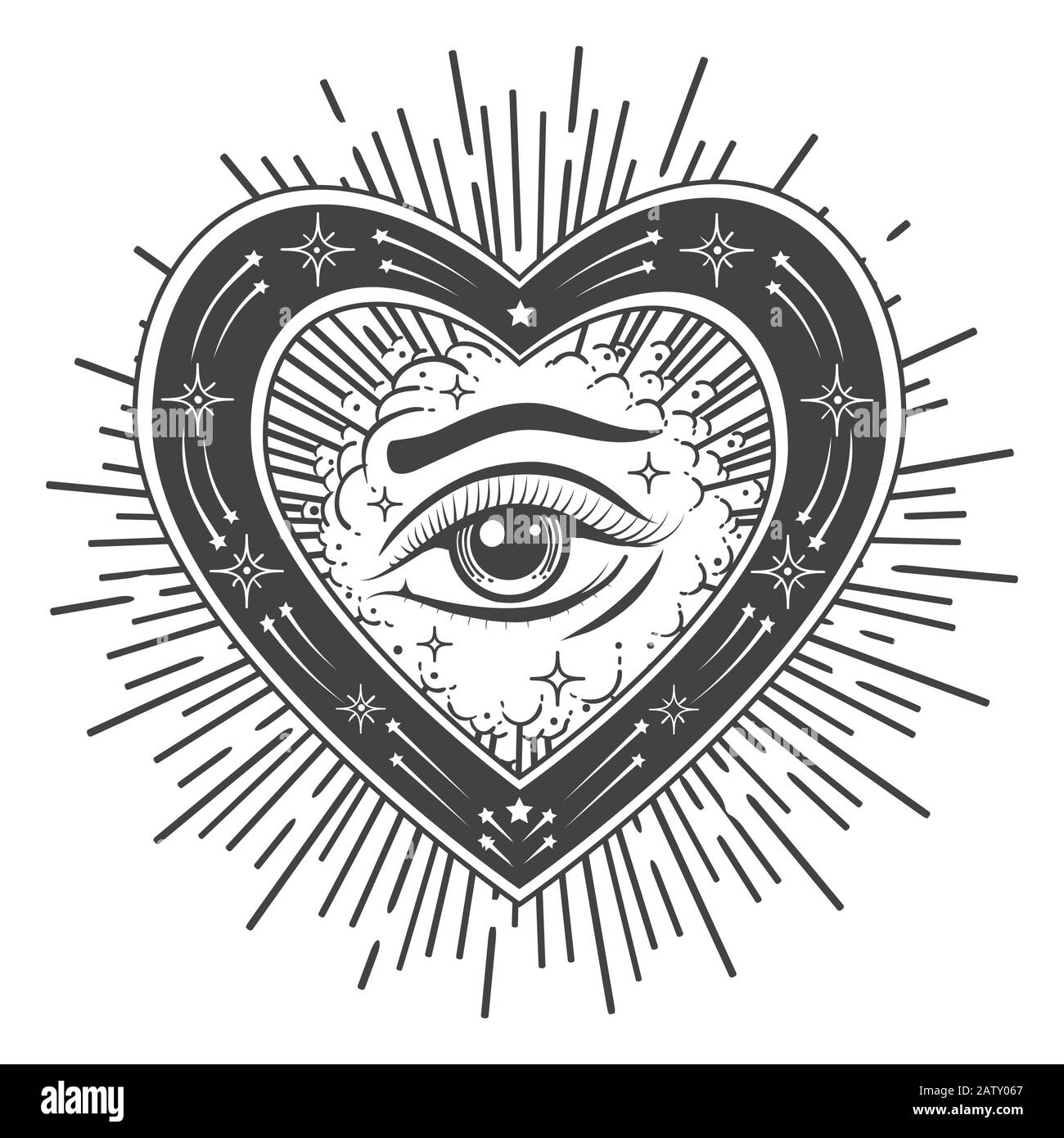 L oeil De La Providence Tattoo Œil de Providence tatouage. Symbole Masonic. Tous les yeux de vue à l'intérieur  de la forme du coeur. Symbole de la géométrie sacrée, de la religion, de la  spiritualité, de l'occultisme. Vecteur