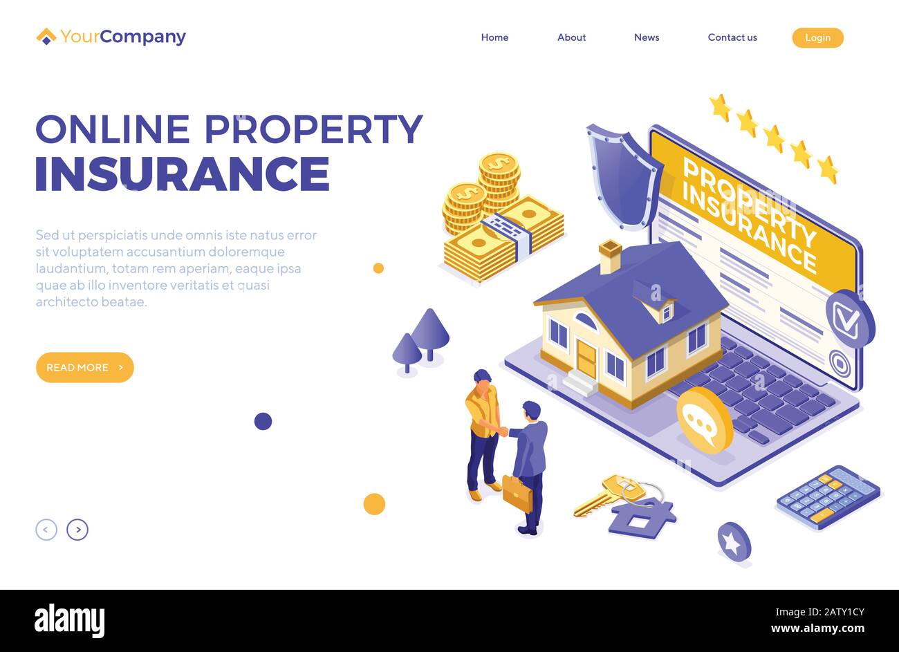 Propriété En Ligne Assurance Maison Isométrique Illustration de Vecteur