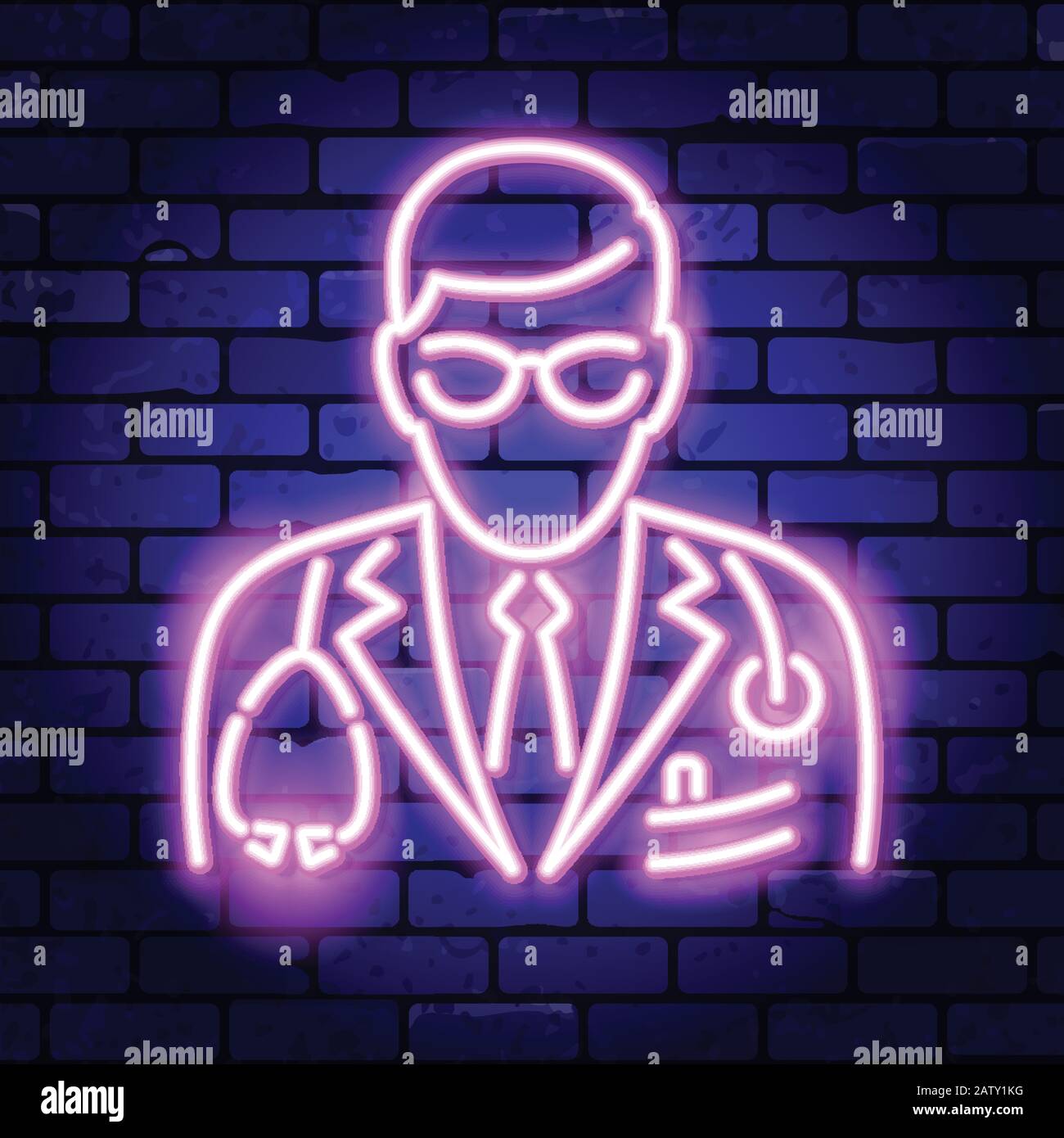 Médecin Avec Panneau De Signalisation Stethoscope Neon Illustration de Vecteur