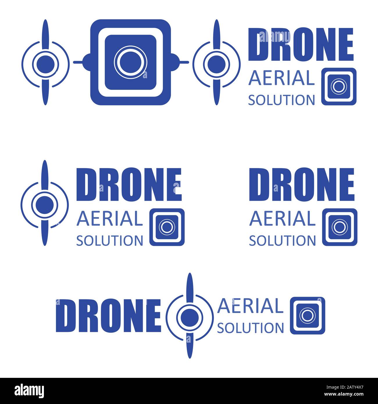 Vecteur d'icône drone pour la société de services. Logos modèles de drone volant avec appareil photo. Quadrocopter faire de la photographie. Illustration de Vecteur