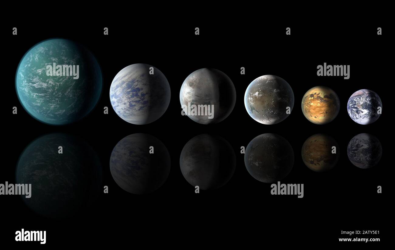 Kepler-452b, une exoplanète nouvellement découverte, vient le plus proche de tout ce qui a été trouvé jusqu'à présent pour correspondre à notre système Terre-soleil (2015). La conception de cet artiste Banque D'Images