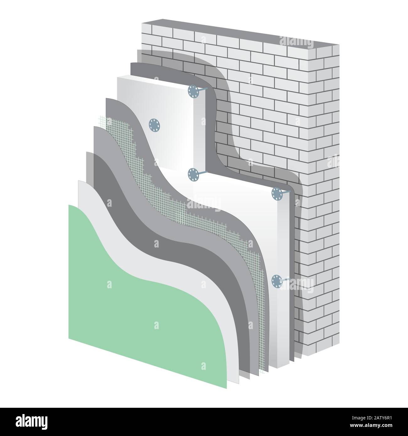 Schéma de couches de section transversale d'isolation de protection thermique de paroi. Schéma de principe d'isolation. Construction de l'isolation. Isolation murale en polystyrène. Illustration de Vecteur