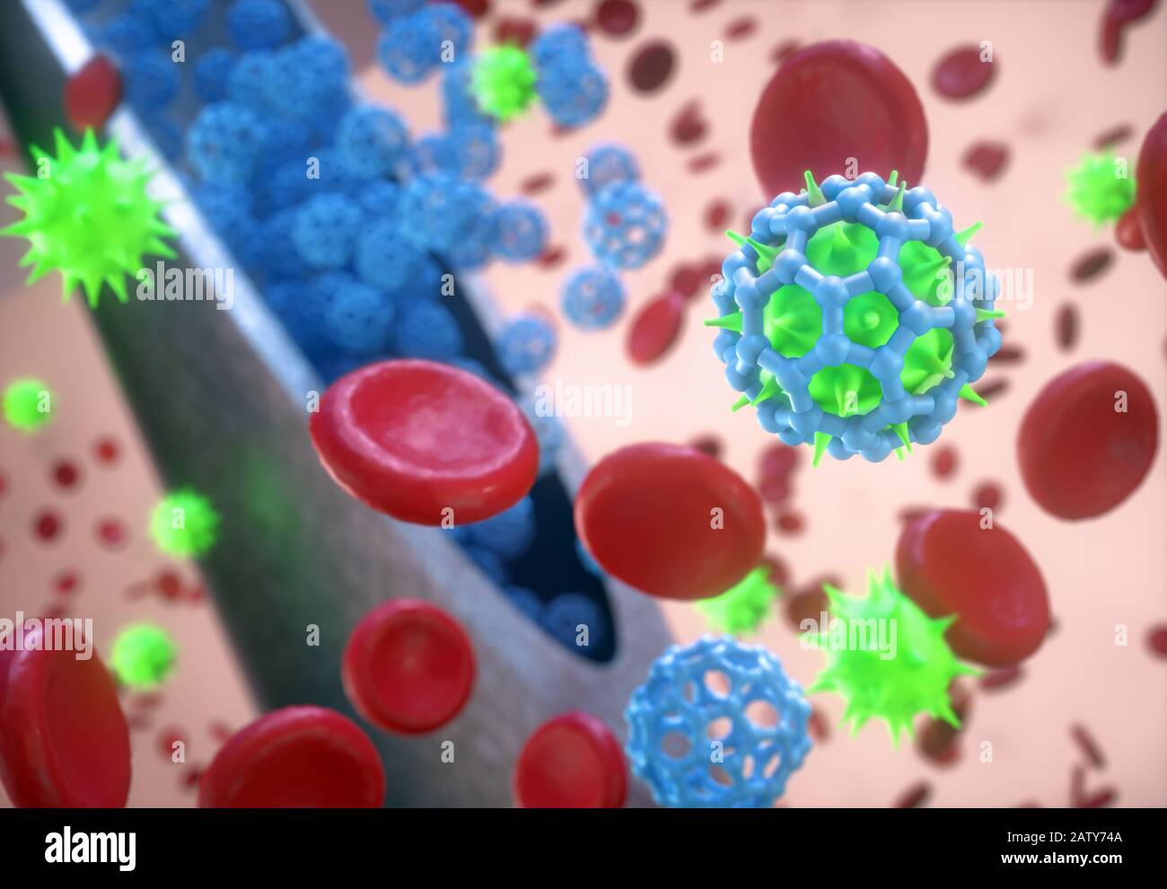Injection d'antiviraux contre l'attaque du virus dans le sang. Image conceptuelle de la science et de la technologie, progrès de la médecine et du laboratoire Banque D'Images