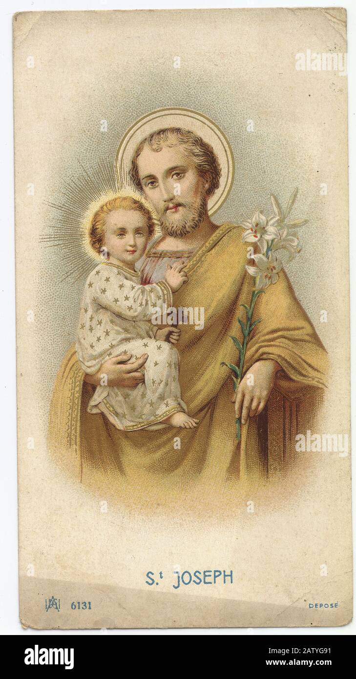 Saint JOSEPH et le bébé JÉSUS-CHRIST ( San GIUSEPPE e Gesù Cristo Bambino ) petite image populaire de dévotion ( Italie 1895 ). - REL CATHOLIQUE Banque D'Images