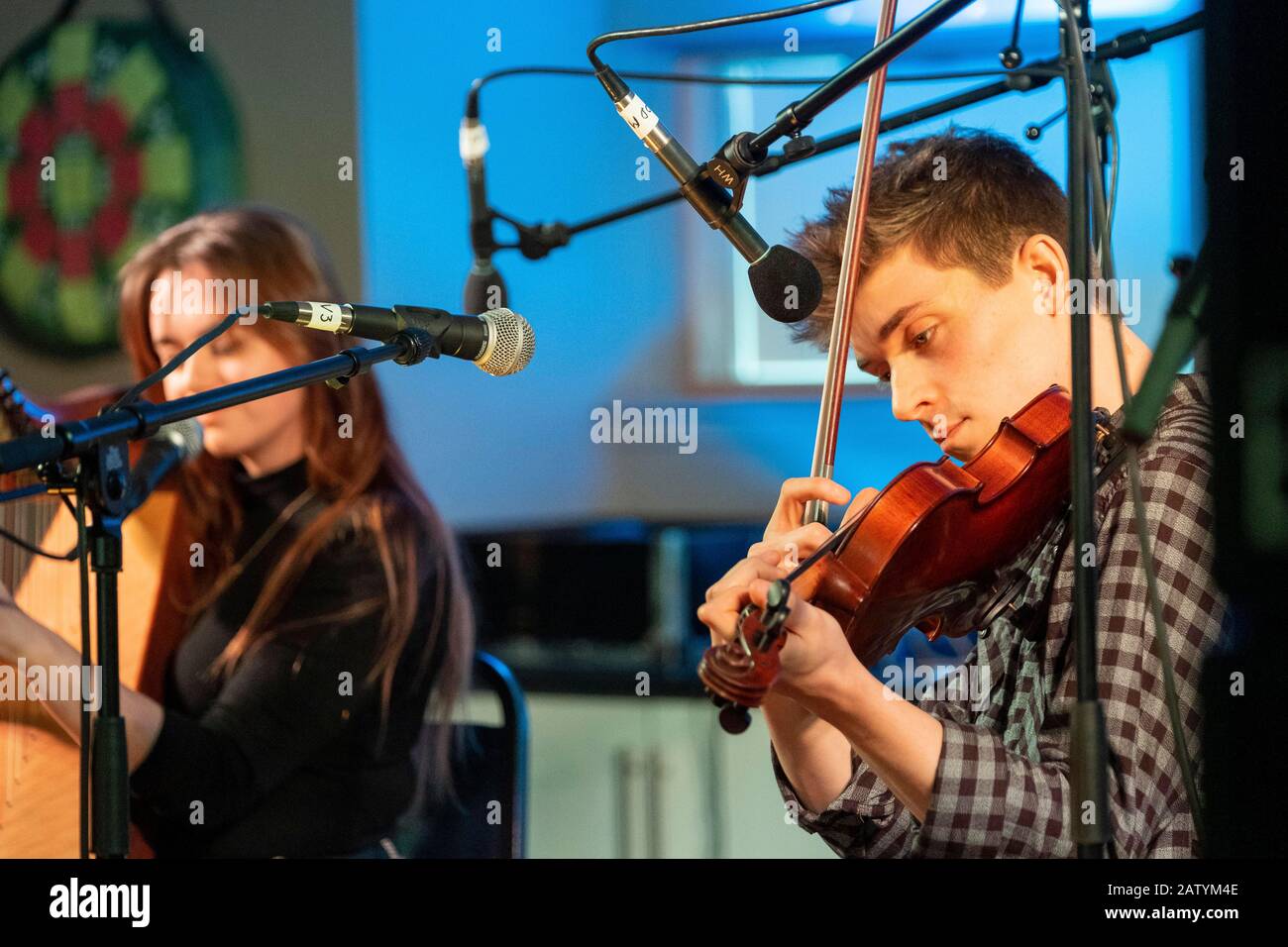 Jeunes musiciens gaéliques qui jouent à Celtic Connections Banque D'Images