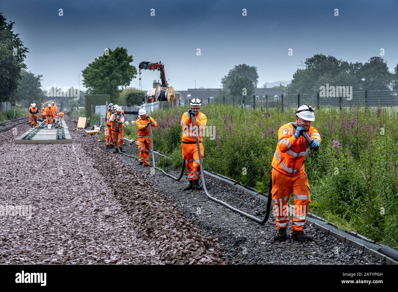 Pose de câbles par chemin de fer Banque D'Images