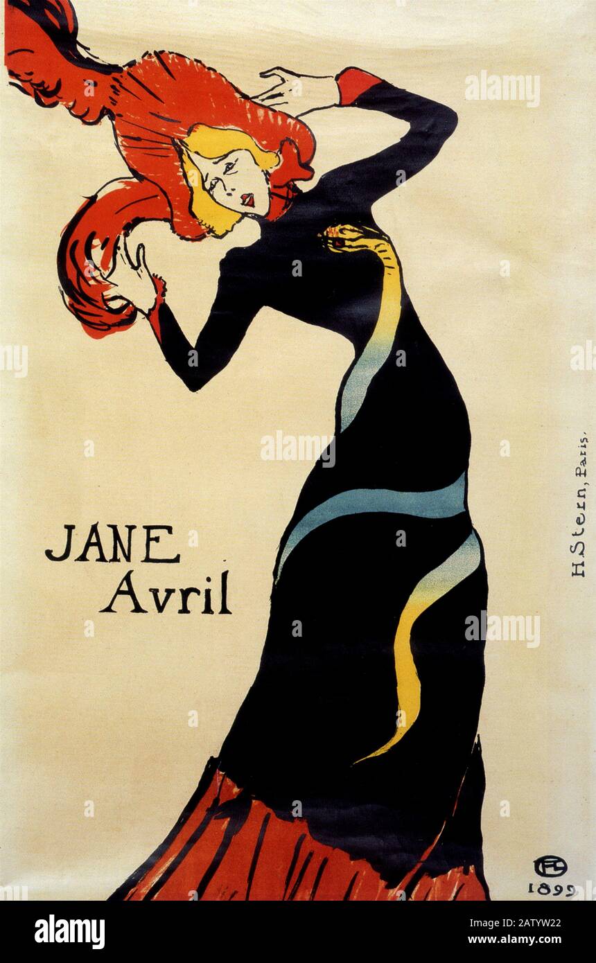 Le célèbre peintre français Henry de TOULOUSE - LAUTREC ( 1864 - 1901 ) : affiche publicitaire pour la danseuse CAN JANE AVRIL ( 1899 ) - PITTORE Banque D'Images