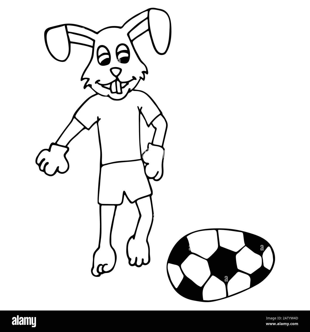 Le lapin de Pâques dans un tracksuit donne un œuf de Pâques sous la forme d'un ballon de football. Fond blanc illustration vectorielle isolée du contour du stock Illustration de Vecteur