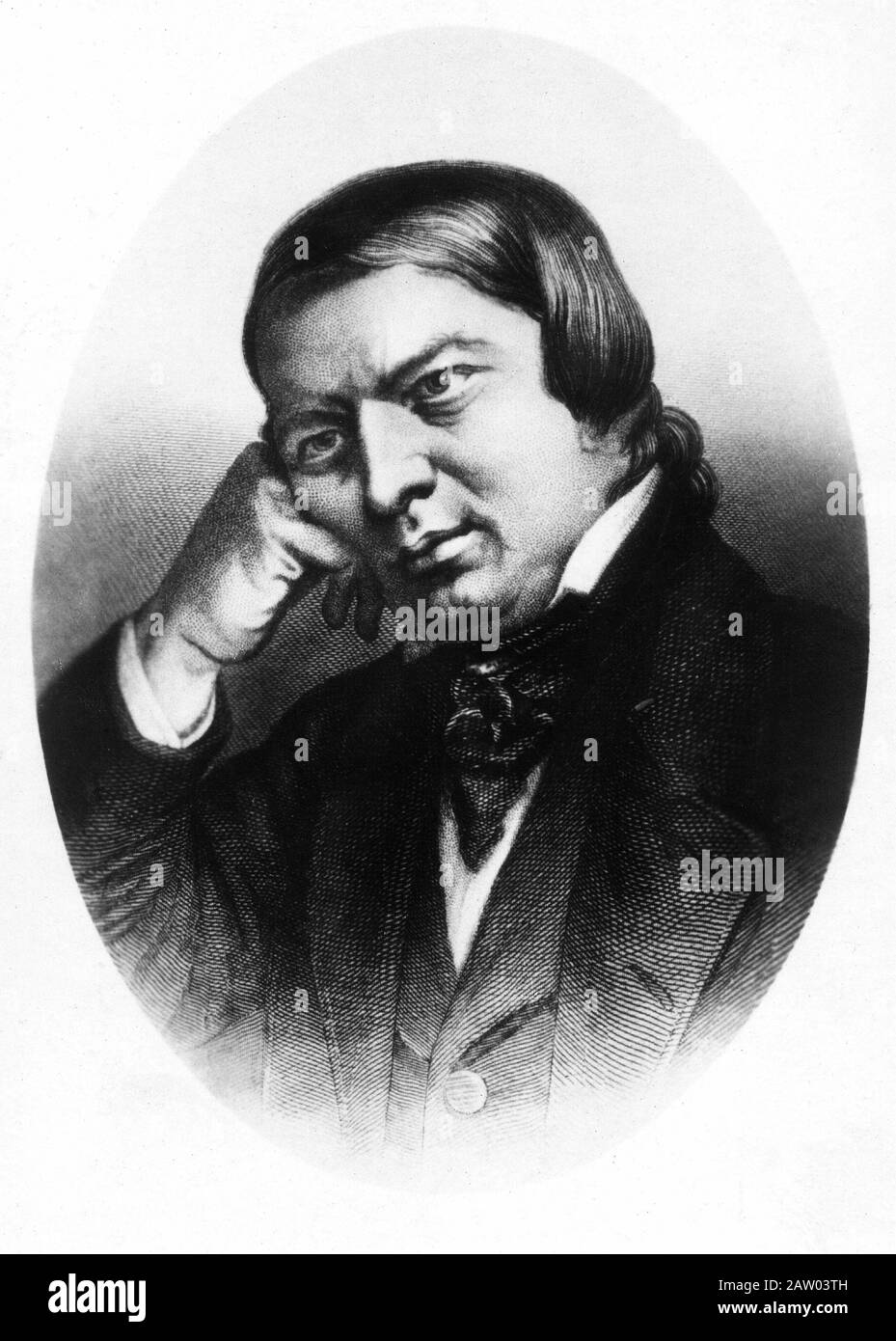 Le compositeur allemand de musique classique Robert SCHUMANN ( 1810 - 1856 ) - ROMANTICISMO - ROMANTISME - gravure de portrait - ritratto incisione - collier - Banque D'Images