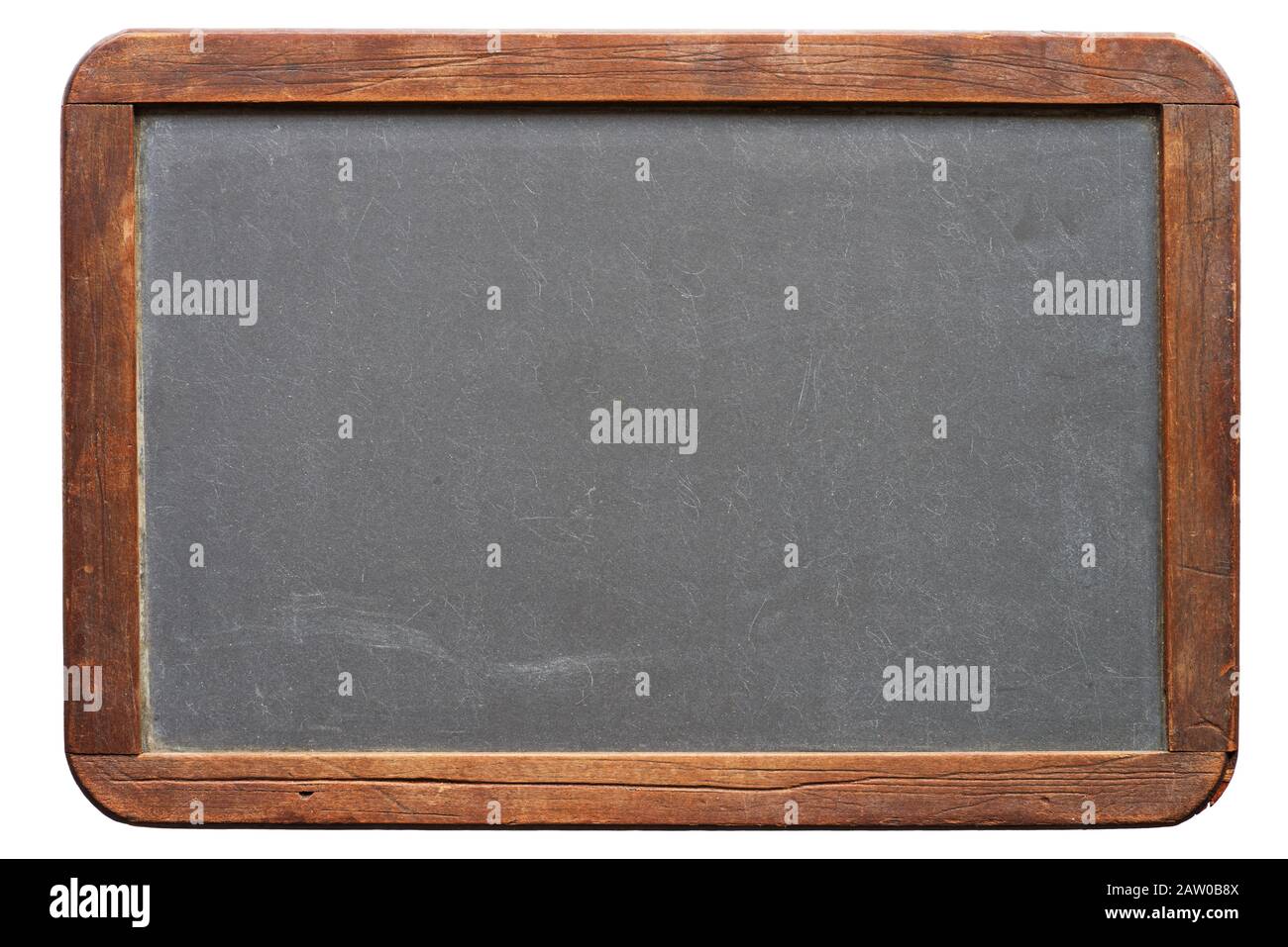 petit tableau noir blanc ancien avec cadre en bois isolé sur fond blanc Banque D'Images