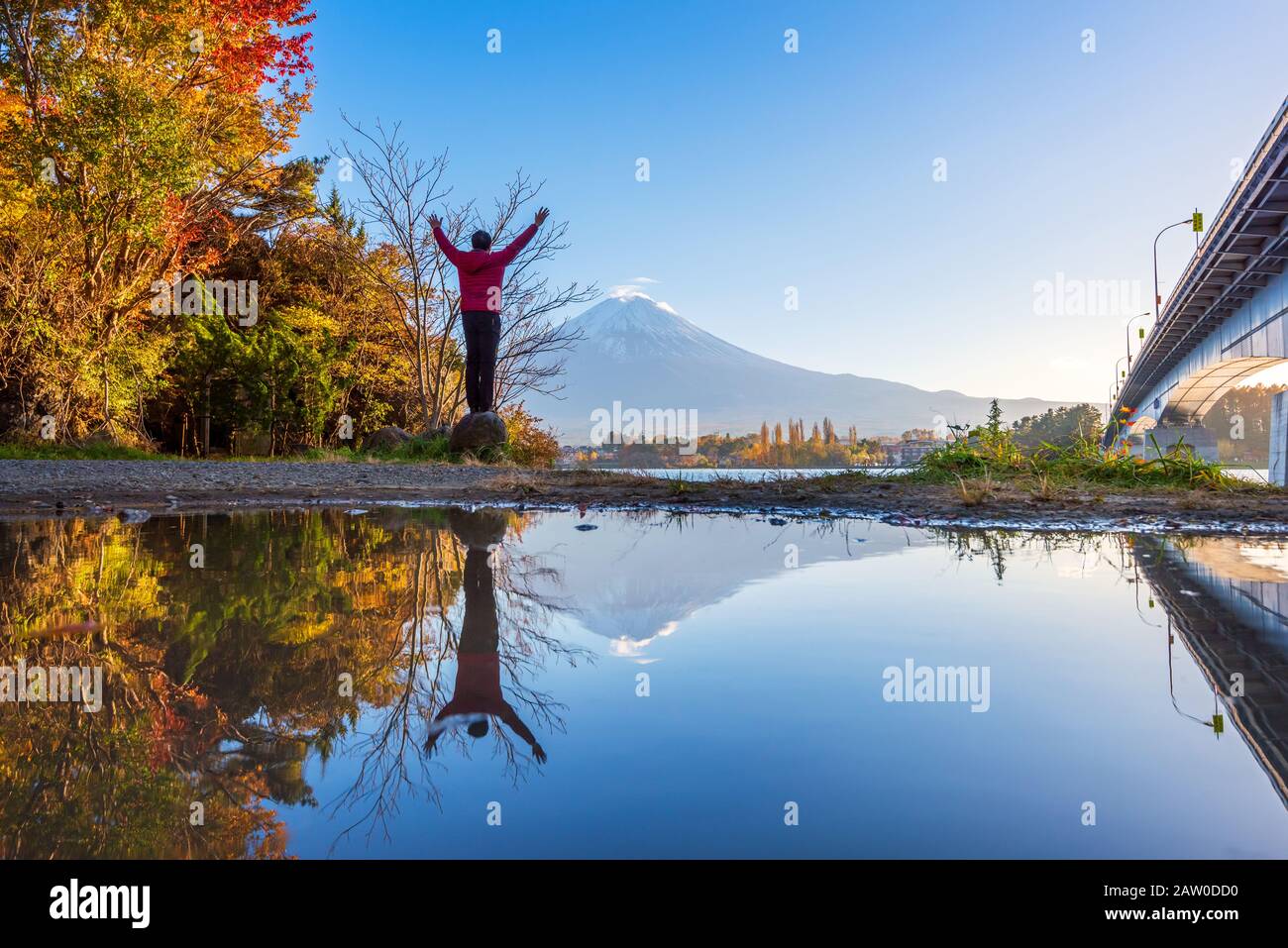 Coucher Du Soleil Sur Le Lac Kawaguchiko, Montagne Fuji, Japon Banque D'Images