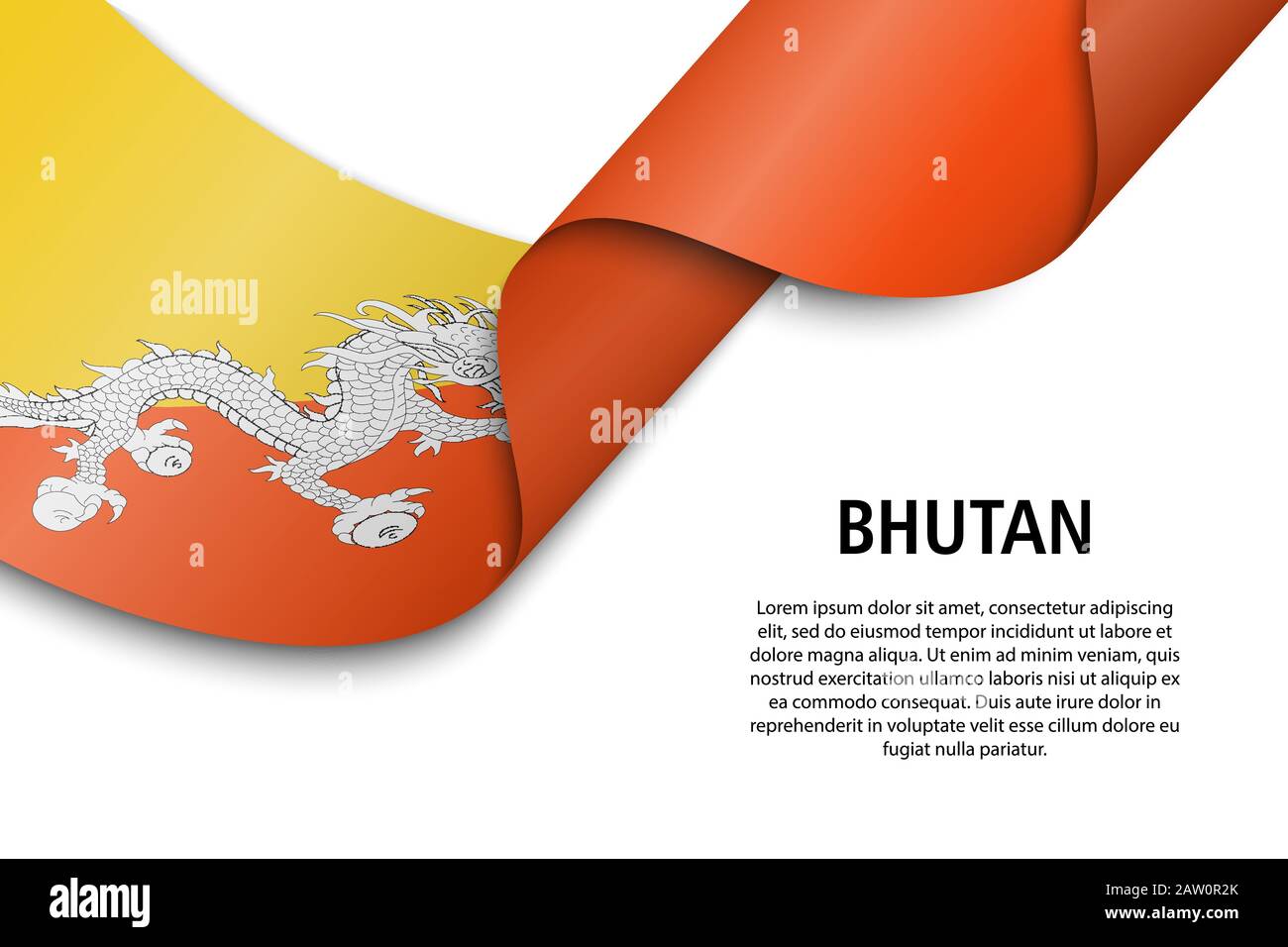 Forme un ruban ou une bannière avec un drapeau du Bhoutan. Modèle pour la conception de l'affiche de la fête de l'indépendance Illustration de Vecteur