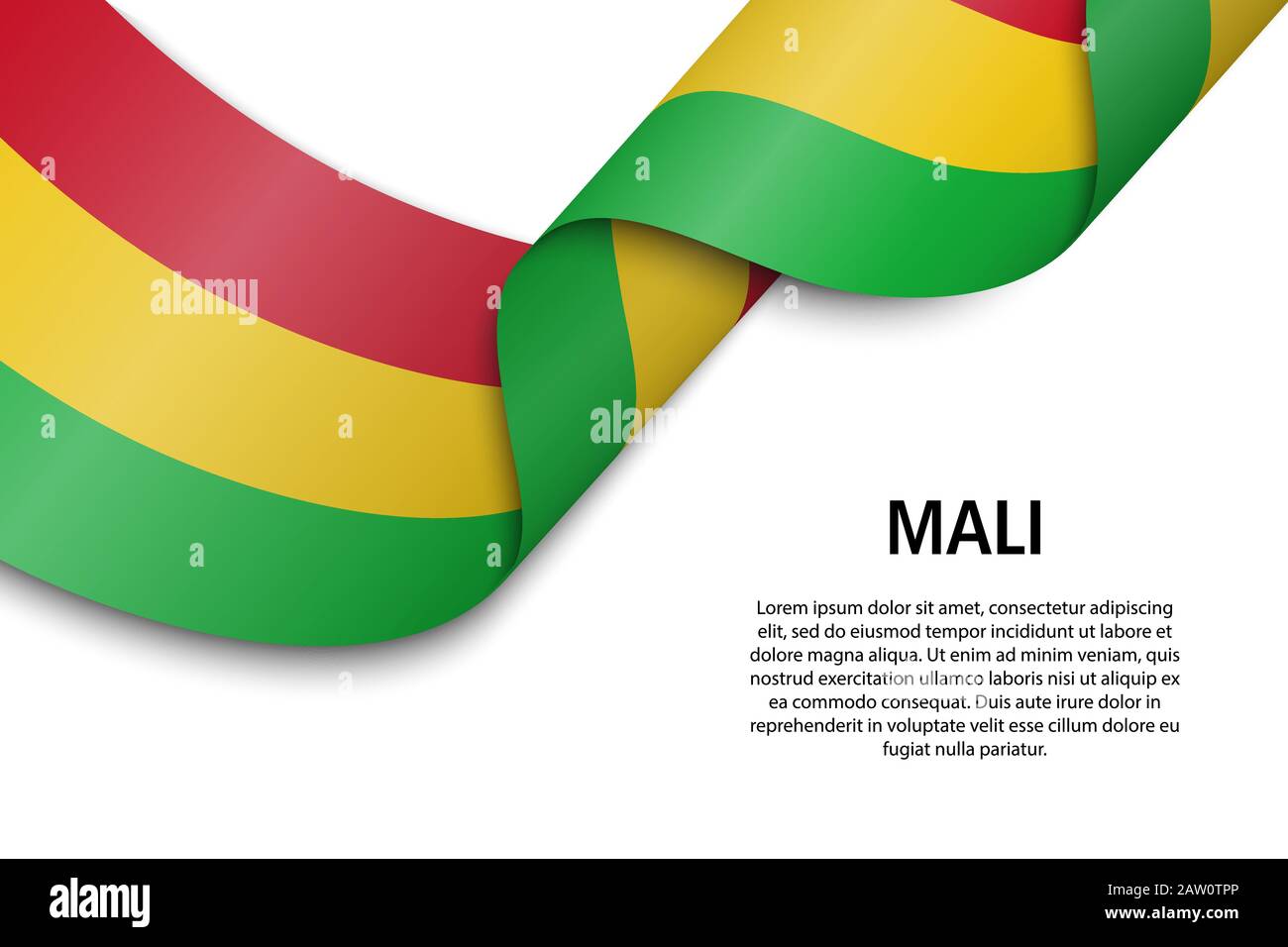 Forme un ruban ou une bannière avec un drapeau du Mali. Modèle pour la conception de l'affiche de la fête de l'indépendance Illustration de Vecteur
