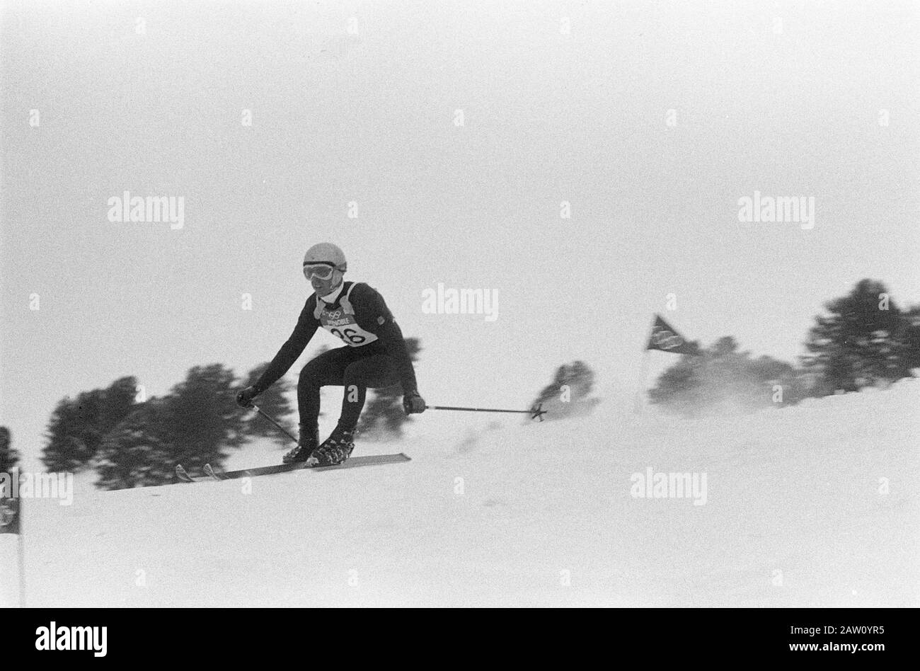 Jeux Olympiques, Numéro 22 Roderick Hebron (Canada), No 26 James Barrows (Usa), No 28 Ludwig Leitne (D), No 29 Eberhard Riedel (Gdr) / Date : Le 7 Février 1968 Lieu : États-Unis, Canada Mots Clés : Ski Banque D'Images