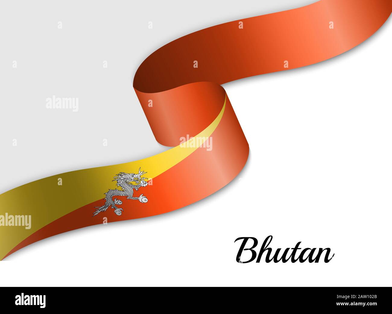 Drapeau de ruban agitant du Bhoutan. Modèle pour la bannière de jour d'indépendance Illustration de Vecteur
