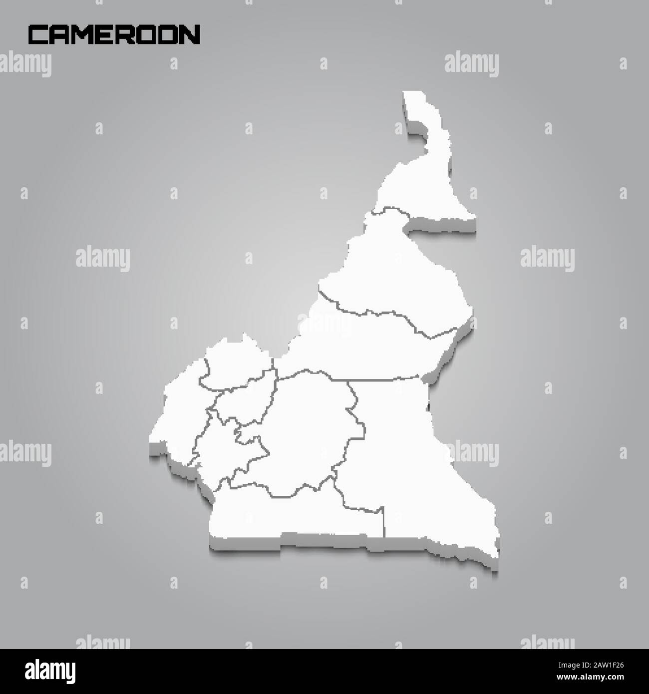 Carte tridimensionnelle du Cameroun avec frontières des régions. Illustration vectorielle Illustration de Vecteur