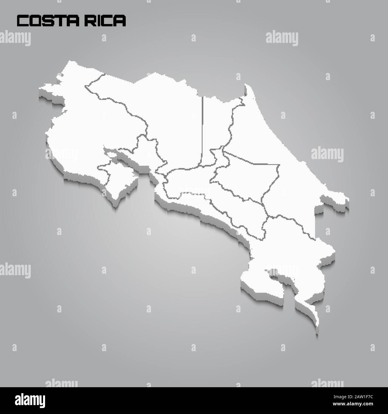 Costa Rica carte tridimensionnelle avec frontières de régions. Illustration vectorielle Illustration de Vecteur