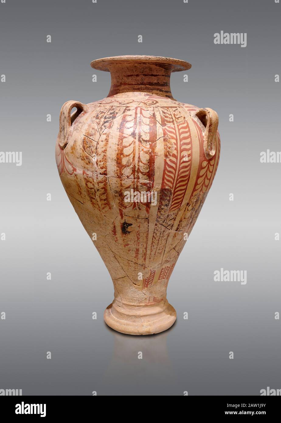 Minoan décoré de pithos brap jar , Zafer Patoura 1400-1250 BC; Musée archéologique d'Héraklion, fond gris Banque D'Images