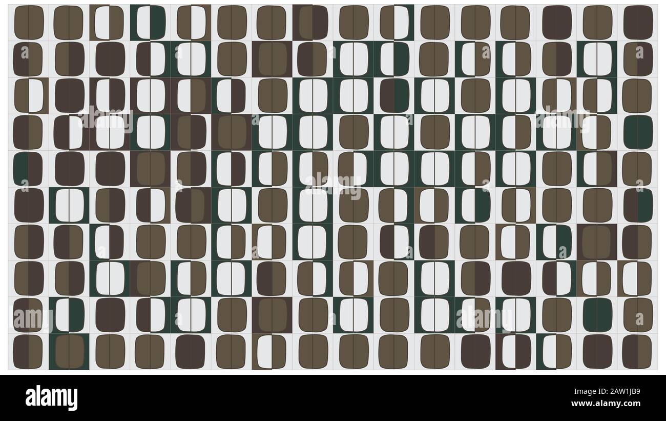Œuvres d'art contemporain minimaliste et géométrique. Motif mosaïque géométrique fond/texture, style Bauhaus art. Conception plate verte et marron. Banque D'Images