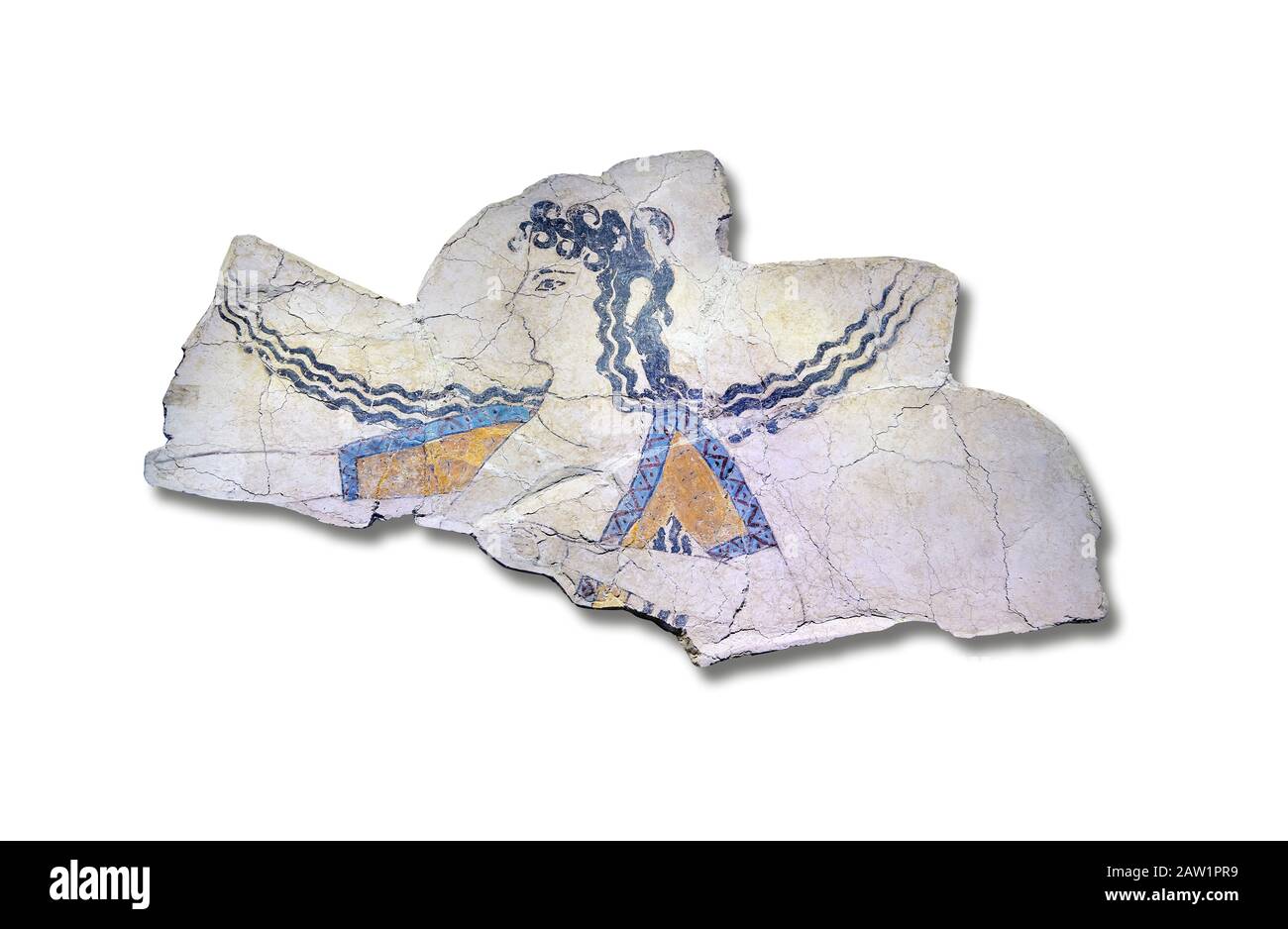 La fresque Minoan 'Dancer' défaisant une laddess descendant des cieux, Knossos Palace, 1600-1450 BC . Musée archéologique d'Héraklion.,dos blanc Banque D'Images