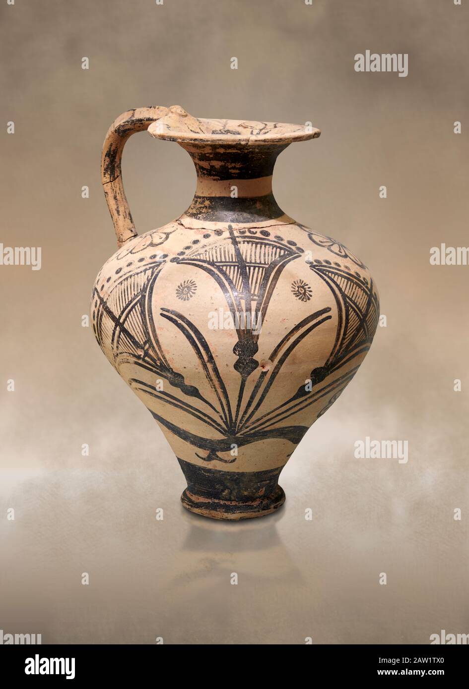 La carafe à la décoration Minoenne décorée de papyrus stylisé, Palaikastro, 1500-1450 av. J.-C.; Musée archéologique d'Héraklion. Banque D'Images