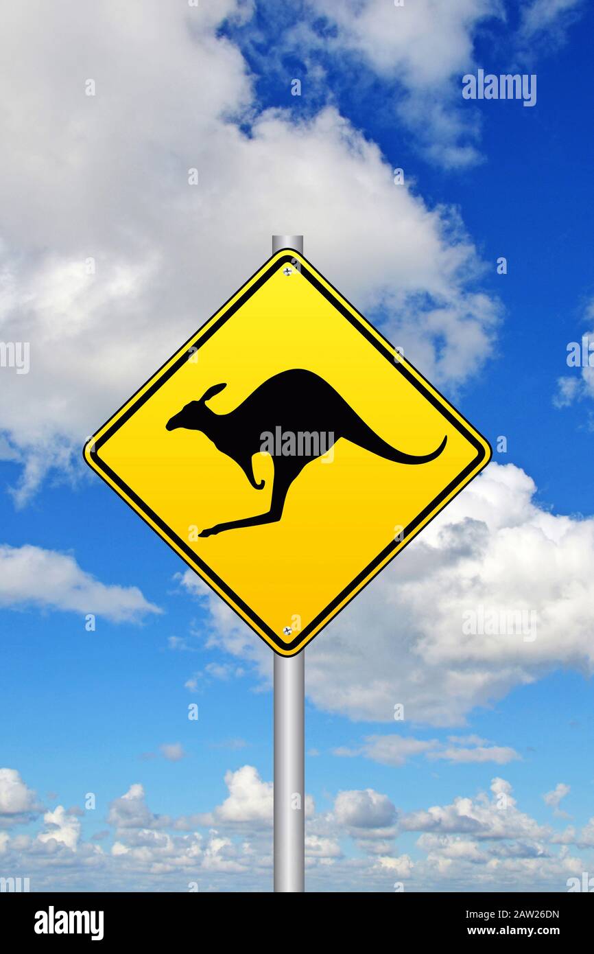Panneau d'avertissement Kangoroo, Australie Banque D'Images
