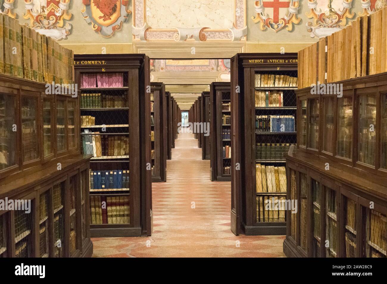 Ancienne bibliothèque avec étagères pleines de livres et couloirs  interminables, disposées dans un ordre spécifié selon le système de  classification de la bibliothèque Photo Stock - Alamy