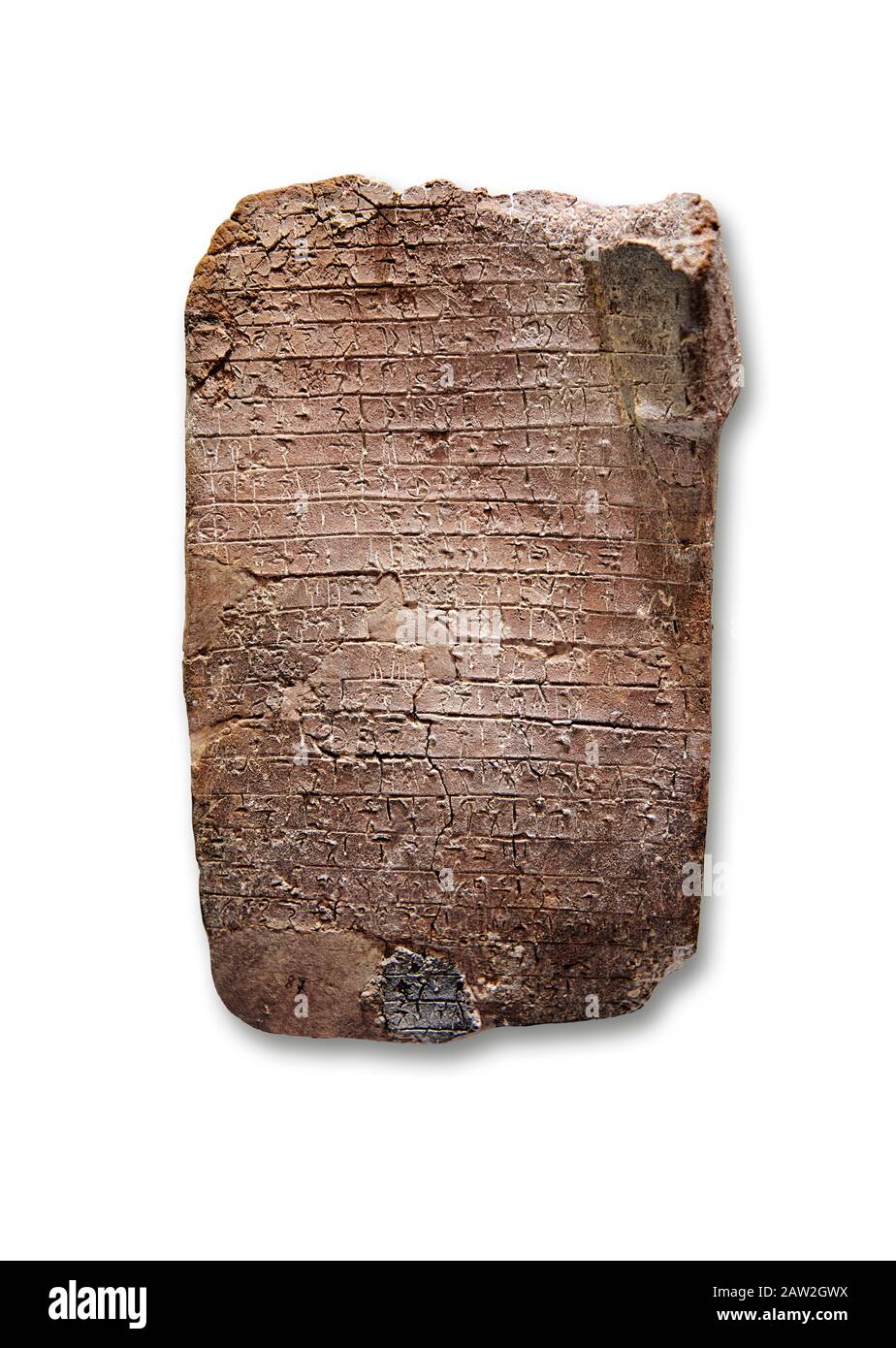 Minoan linea un comprimé avec script administatif, Knossos 1800-1450 av. J.-C., Musée archéologique d'Héraklion, fond blanc. Banque D'Images