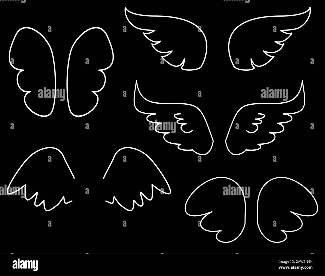 Collection d'ailes. Vector illustration set avec ange aile d'oiseau blanc ou icône isolé sur fond noir Illustration de Vecteur