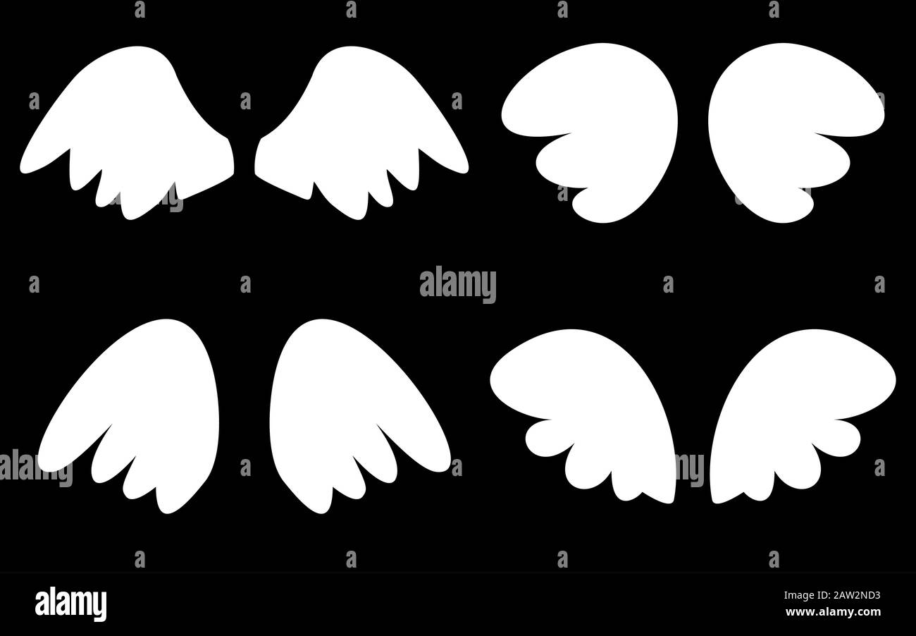 Illustration vectorielle définie avec une icône représentant un ange blanc ou une aile d'oiseau isolée sur fond noir Illustration de Vecteur