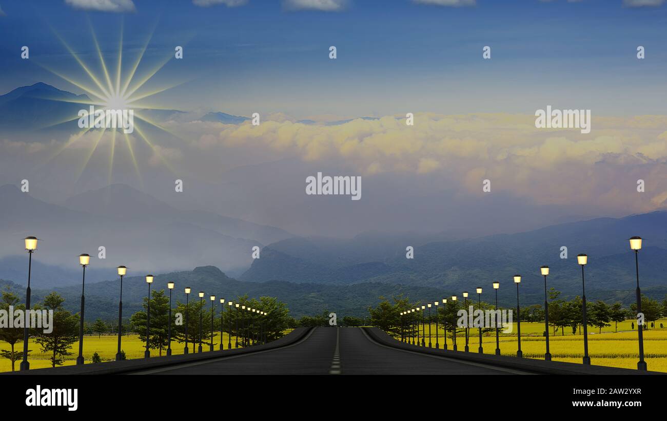 Le rendu tridimensionnel de la route à un bel endroit Banque D'Images