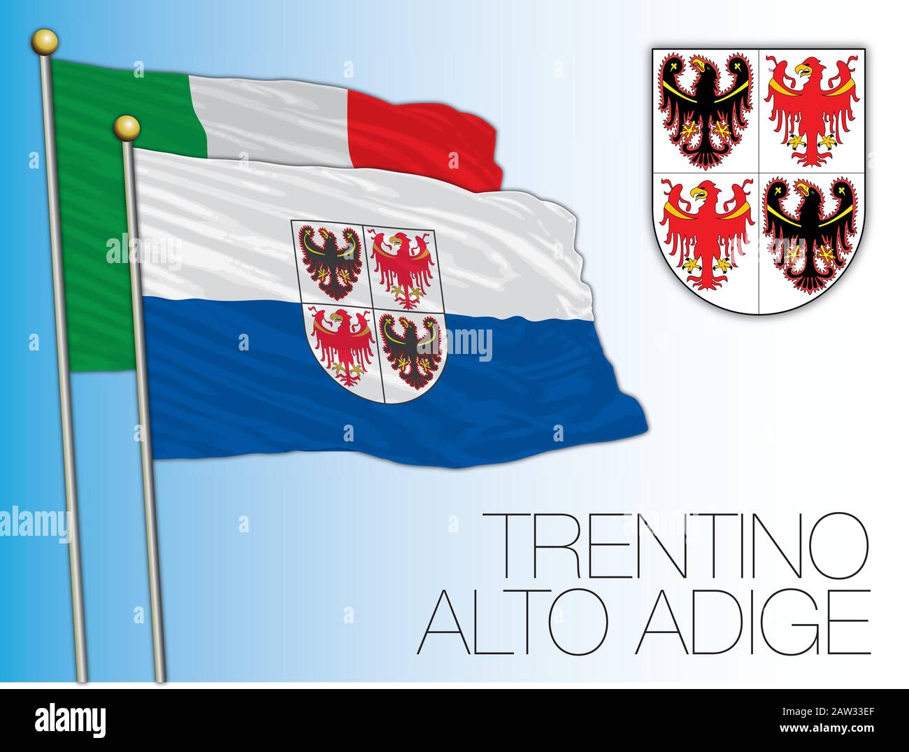 Trentin-Haut-Adige drapeau officiel et armoiries, Italie, illustration vectorielle Illustration de Vecteur