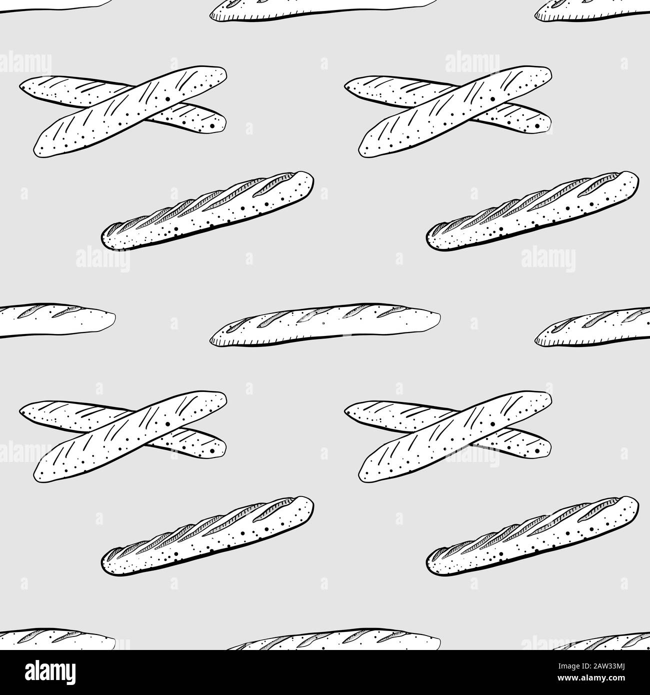 Schéma en niveaux de gris sans couture en baguettes. Utilisable pour le papier peint ou la décoration de toute taille. Illustration Vectorielle Dessinée À La Main Illustration de Vecteur