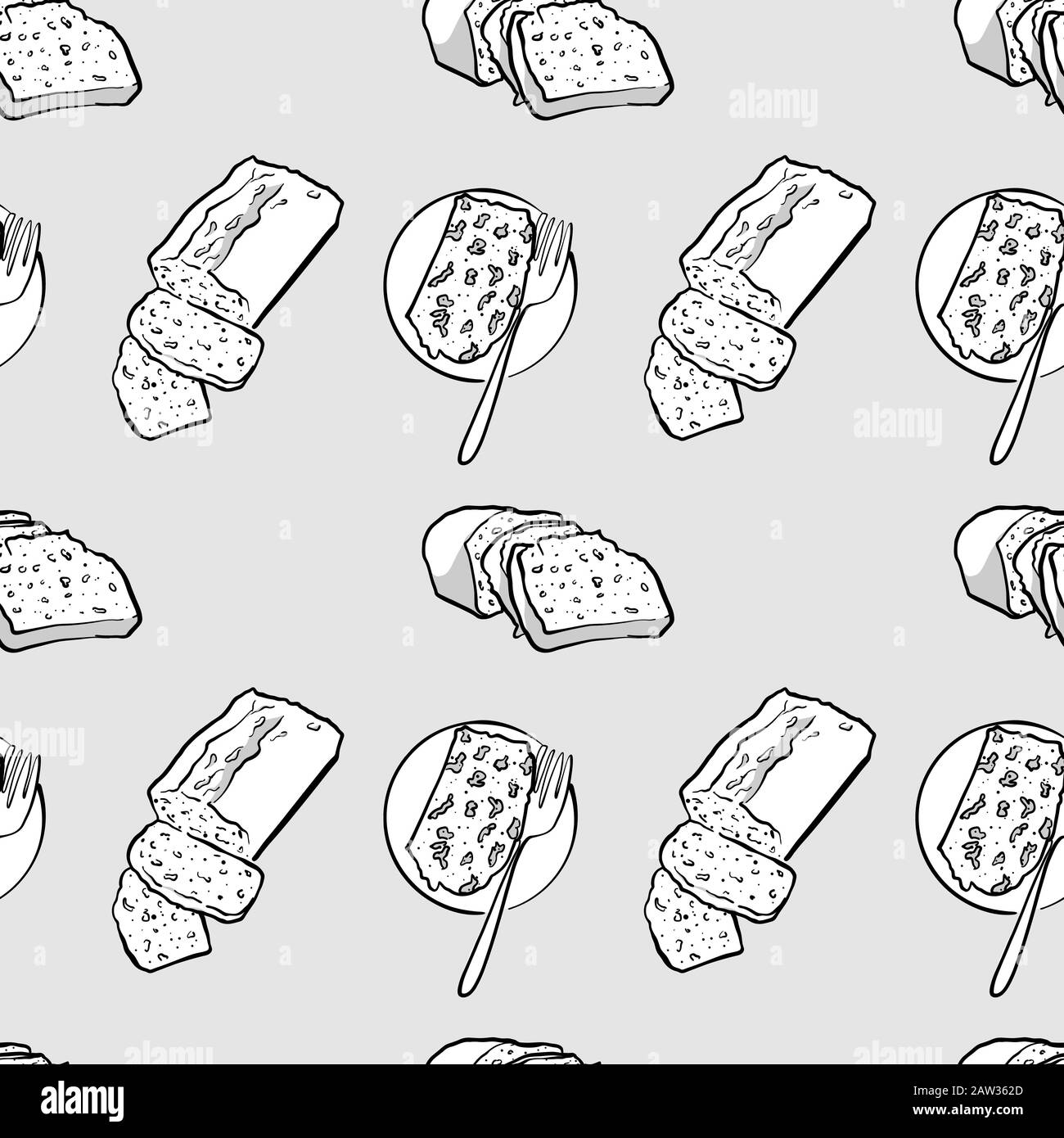 Pain aux carottes, dessin en niveaux de gris sans couture. Utilisable pour le papier peint ou la décoration de toute taille. Illustration Vectorielle Dessinée À La Main Illustration de Vecteur